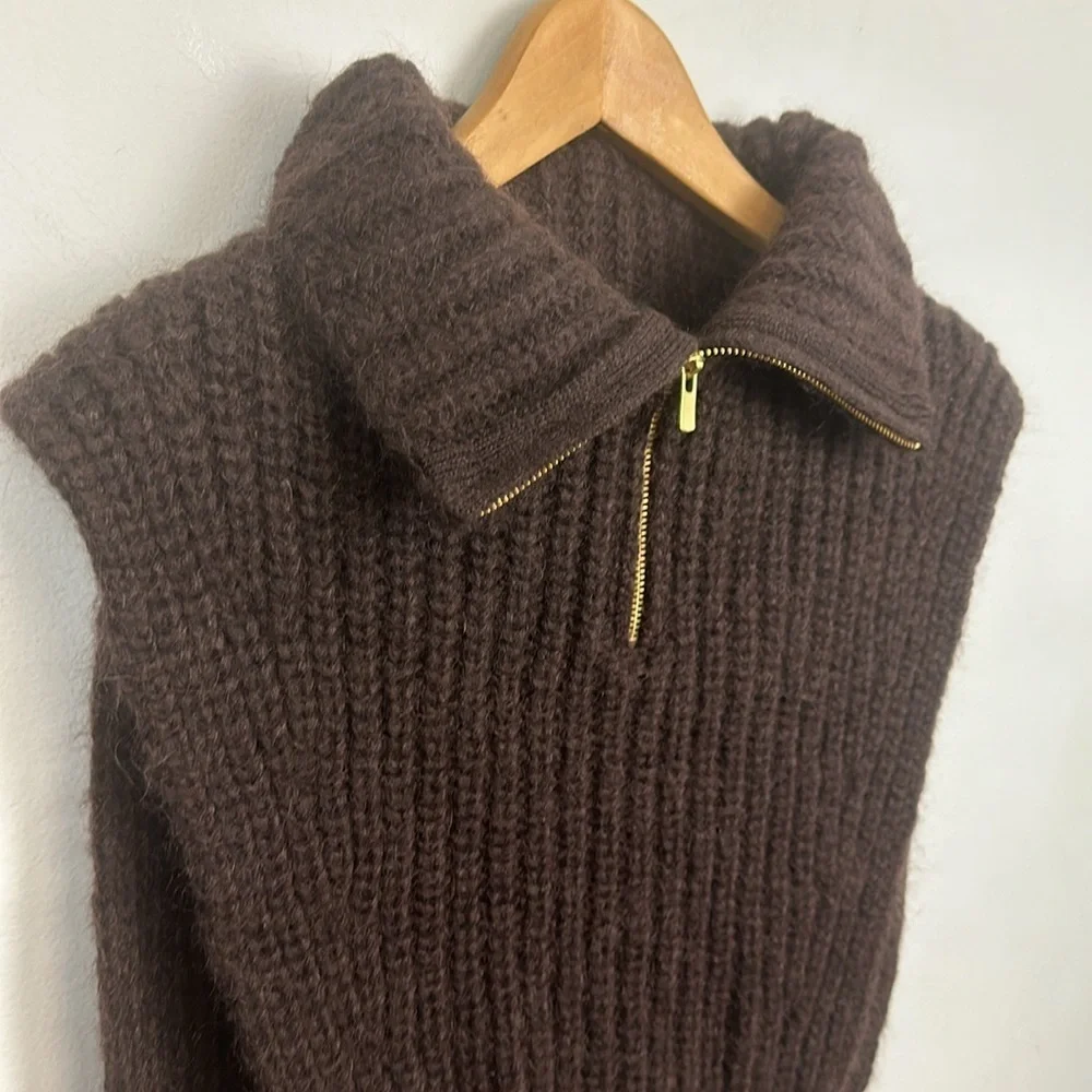 & Other Stories Wool/Mohair Polo- Neck Knit Collar Brown